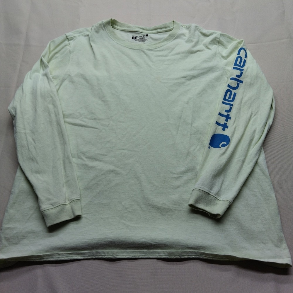 Women's Carhartt Long Sleeve Tee in Lime with Blue Sleeve Graphic XL